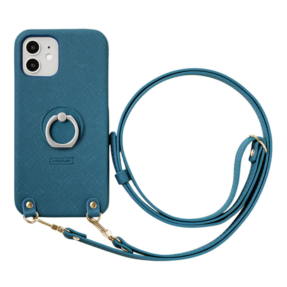 Vegan Leather Classic Smartphone Ring & Shoulder Strap Attached Back Case