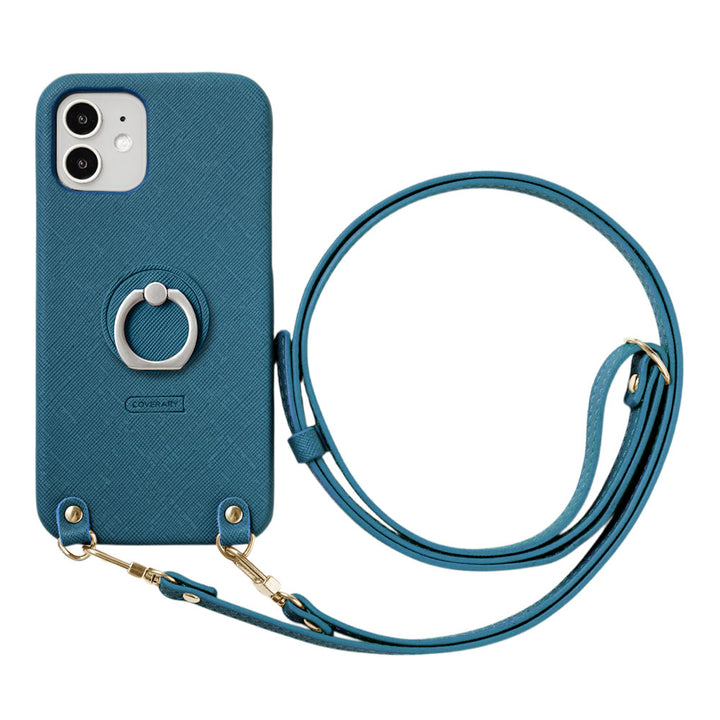 Vegan Leather Classic Smartphone Ring & Shoulder Strap Attached Back Case