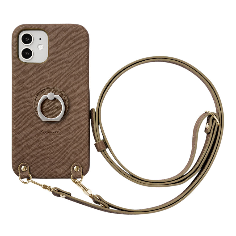 Vegan Leather Classic Smartphone Ring & Shoulder Strap Attached Back Case