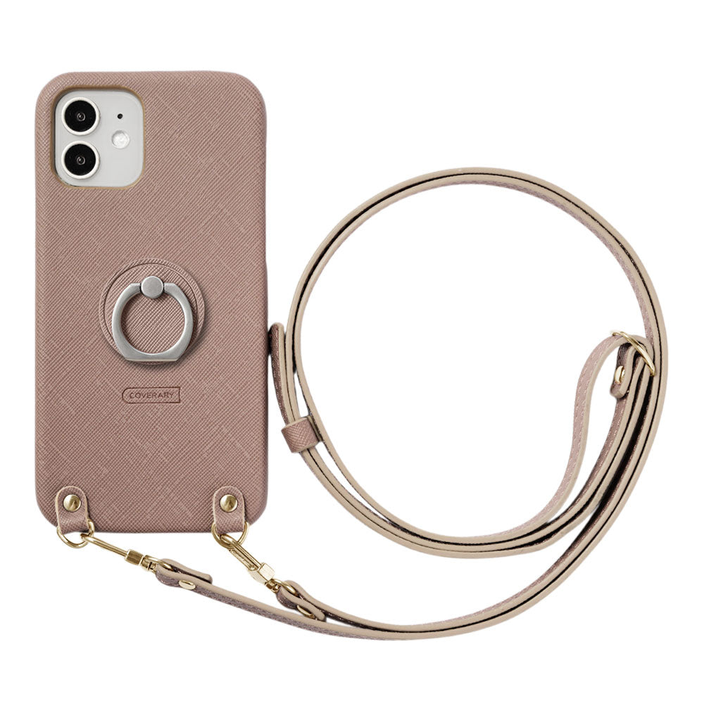 Vegan Leather Classic Smartphone Ring & Shoulder Strap Attached Back Case