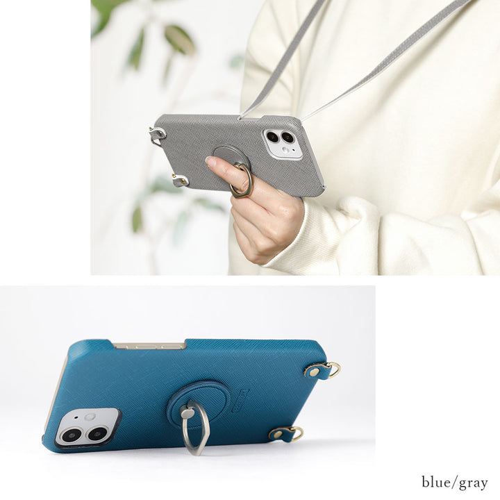 Vegan Leather Classic Smartphone Ring & Shoulder Strap Attached Back Case