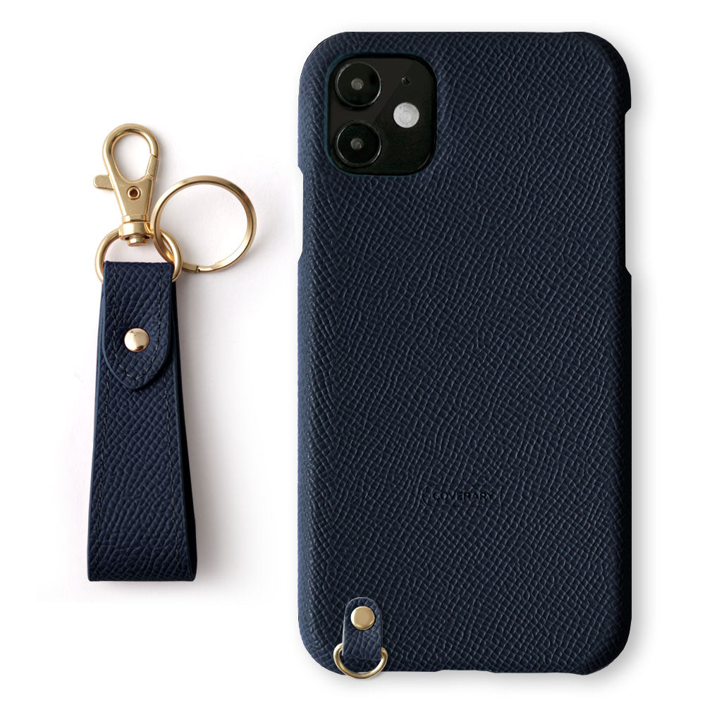 Étui arrière en cuir végan couleur basique avec sangle pour doigt