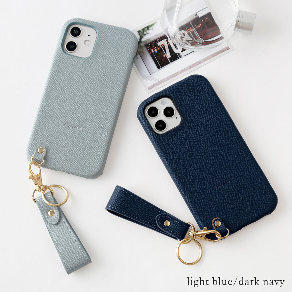 Vegan leather basic color back case with finger strap for iPhone series