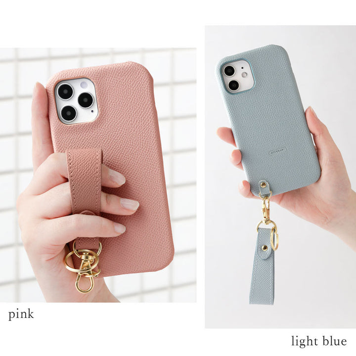 Vegan leather basic color back case with finger strap AQUOS series