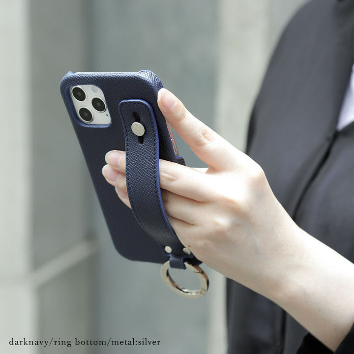 Vegan leather basic color back case with hand belt for iPhone series