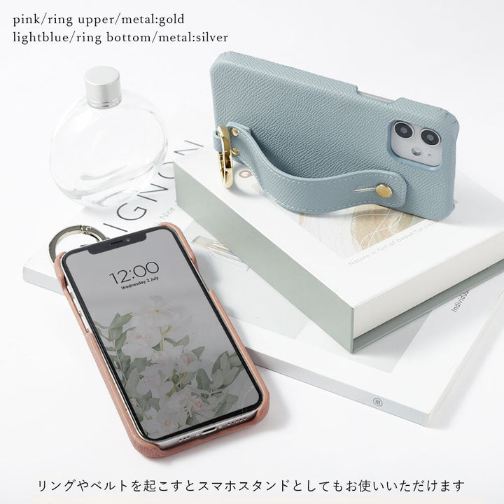 Vegan leather basic color back case with hand belt for iPhone series