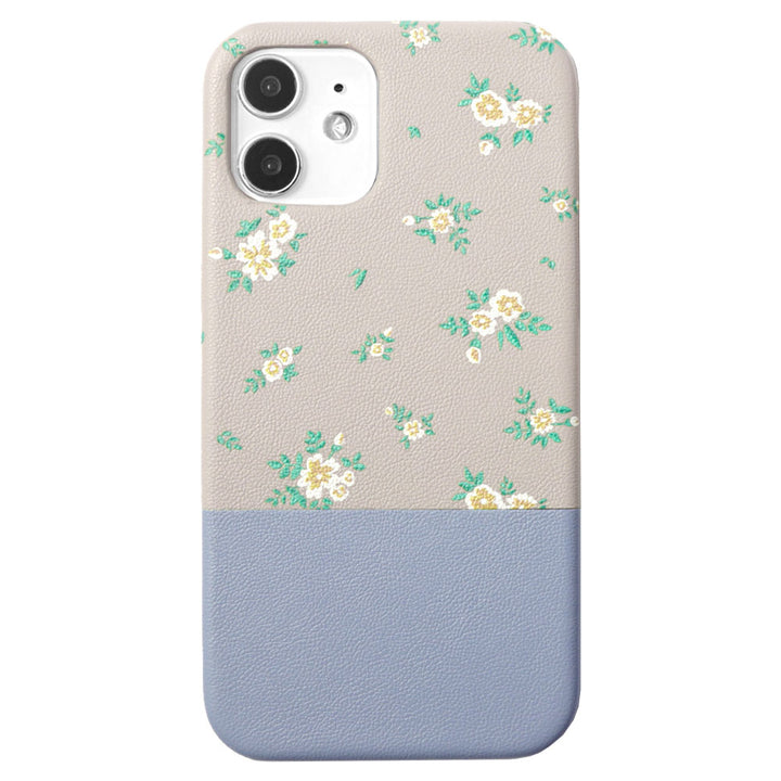 Vegan leather bicolor floral print back case