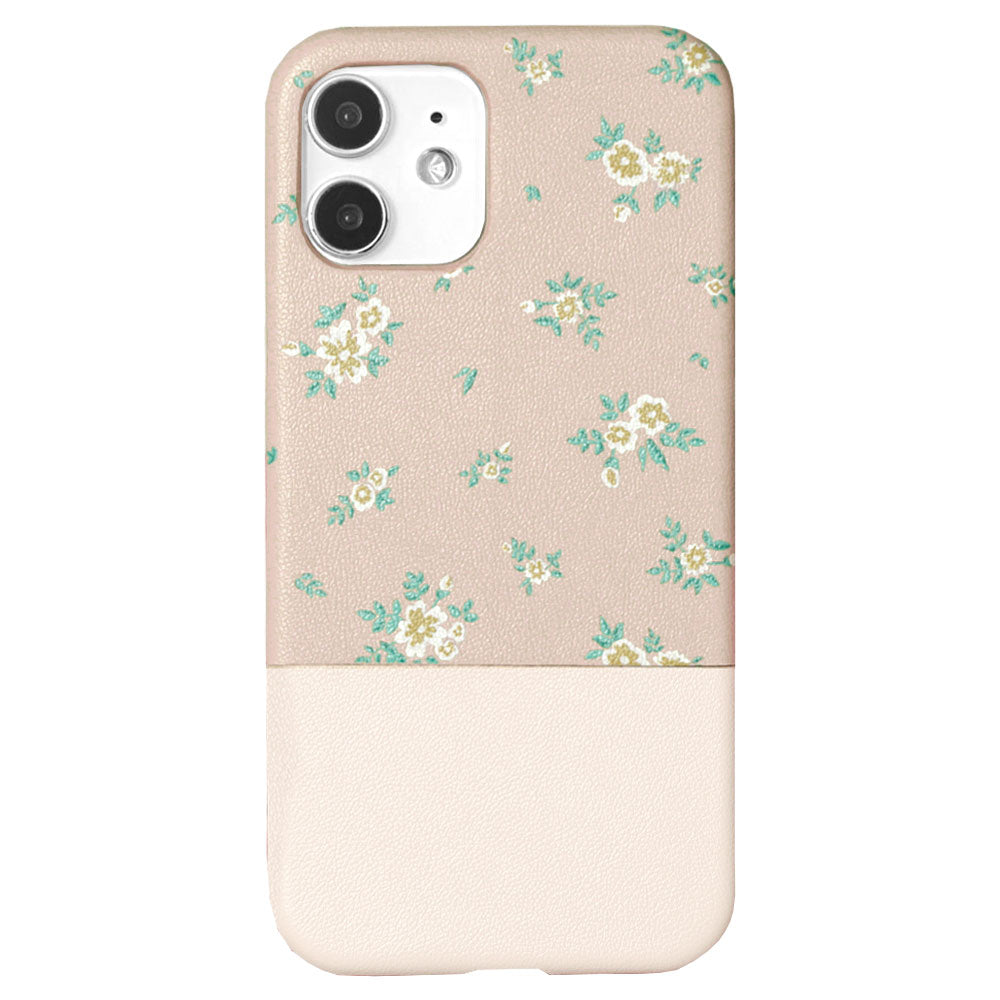 Étui arrière bicolore en cuir végan avec imprimé floral pour la série iPhone