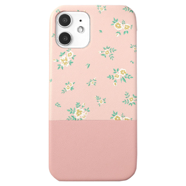Étui arrière bicolore en cuir végan avec imprimé floral pour la série iPhone