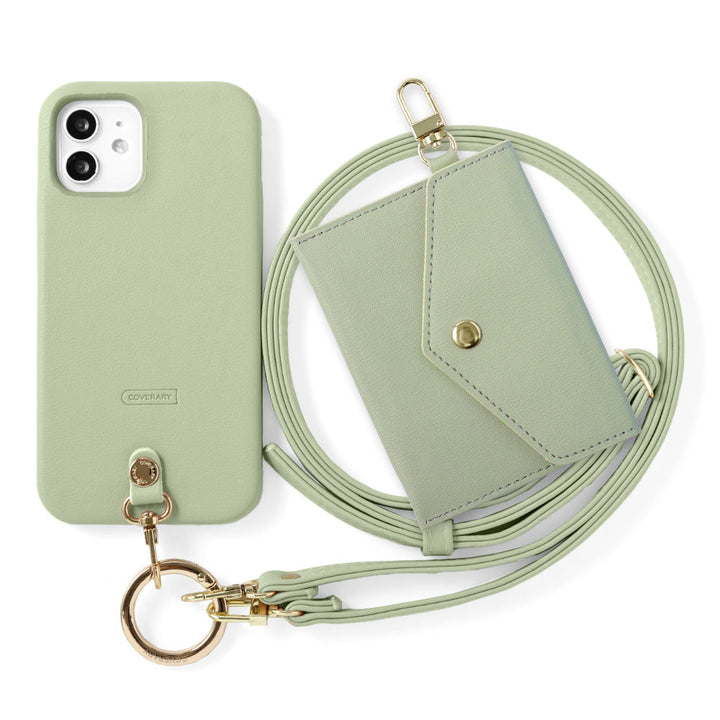 Vegan leather muted pastel shoulder strap & selectable mini pouch included back case AQUOS series