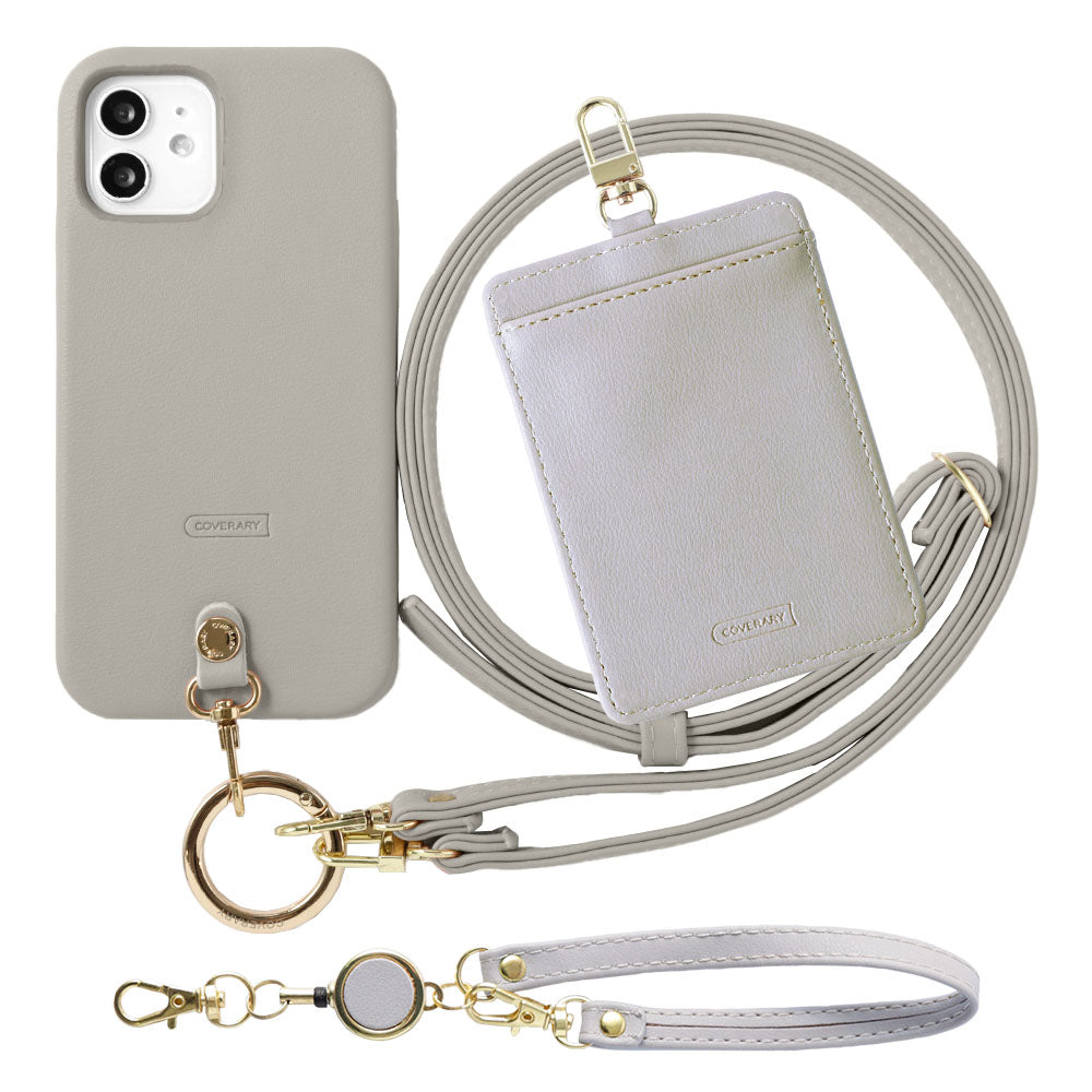 ヴィーガンレザー くすみパステル ショルダーストラップ＆リール付きパスケースセット 背面ケース