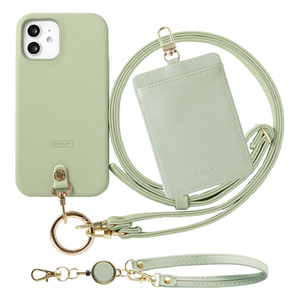 ヴィーガンレザー くすみパステル ショルダーストラップ＆リール付きパスケースセット 背面ケース Google Pixelシリーズ