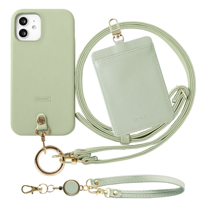 ヴィーガンレザー くすみパステル ショルダーストラップ＆リール付きパスケースセット 背面ケース Google Pixelシリーズ