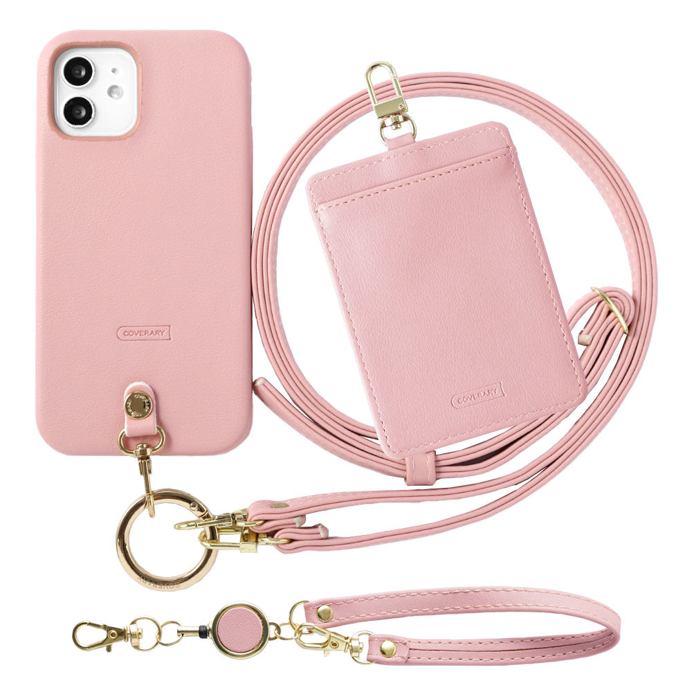 ヴィーガンレザー くすみパステル ショルダーストラップ＆リール付きパスケースセット 背面ケース