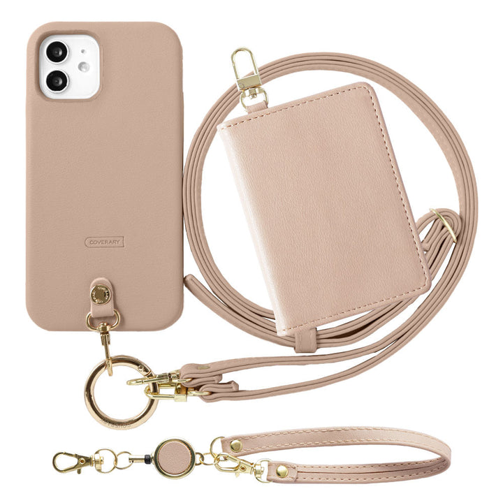 Ensemble porte-passe pliable avec sangle d'épaule en cuir végan pastel terne et enrouleur, coque arrière pour série Xperia