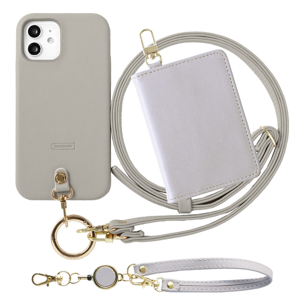 Ensemble porte-passe pliable avec sangle d'épaule en cuir végan pastel terne et enrouleur, coque arrière pour série Xperia