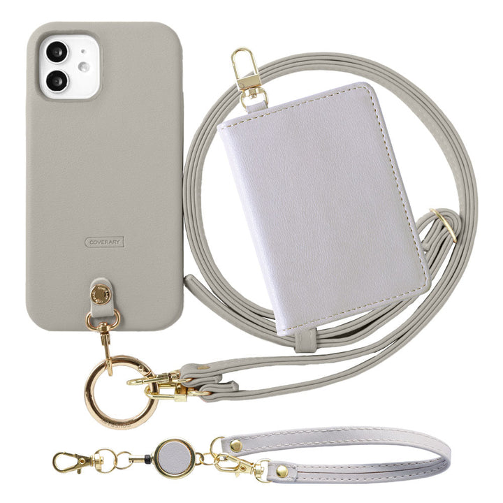 Ensemble porte-passe pliable avec sangle d'épaule en cuir végan pastel terne et enrouleur, coque arrière pour série Xperia