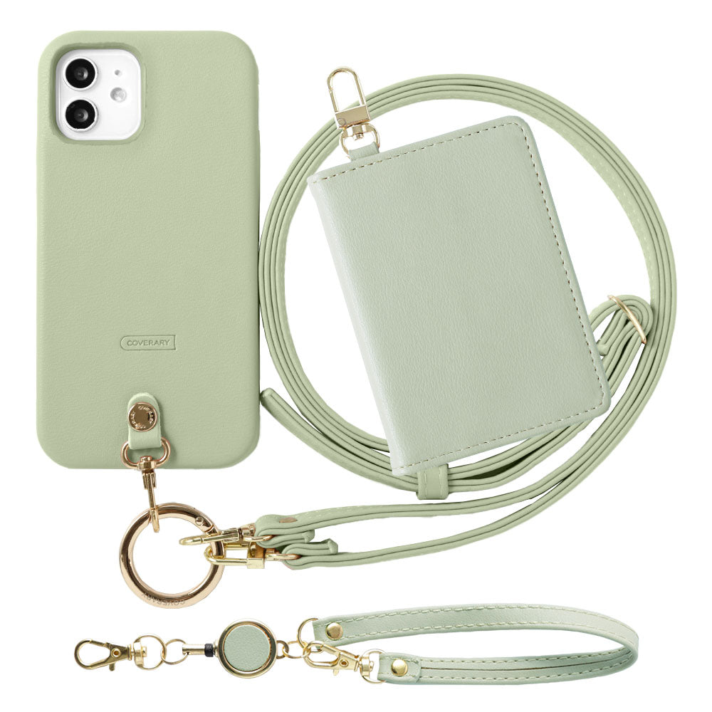 Ensemble porte-passe pliable avec sangle d'épaule en cuir végan pastel terne et enrouleur, coque arrière pour série Xperia