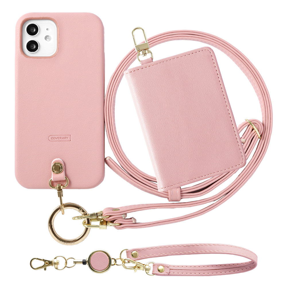 Ensemble porte-passe pliable avec sangle d'épaule en cuir végan pastel terne et enrouleur, coque arrière pour série Xperia