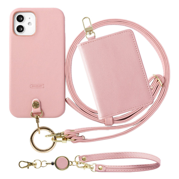 Ensemble porte-passe pliable avec sangle d'épaule en cuir végan pastel terne et enrouleur, coque arrière pour série Xperia