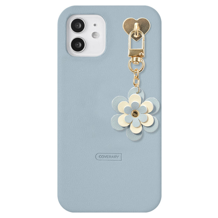 Vegan leather muted pastel with flower charm back case AQUOS series