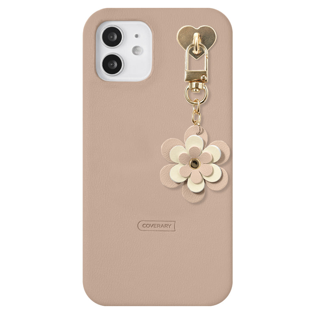 Vegan leather muted pastel with flower charm back case AQUOS series