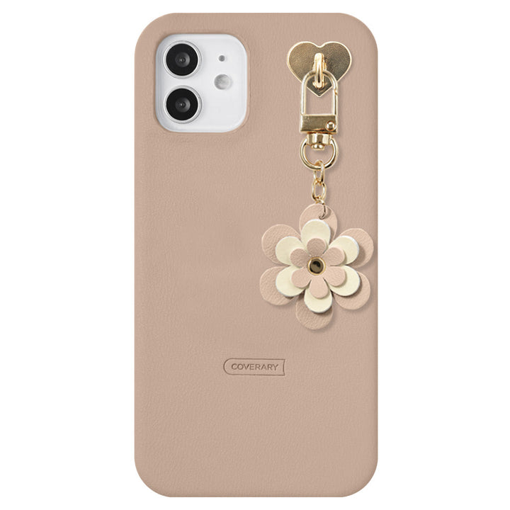 Vegan leather muted pastel with flower charm back case AQUOS series