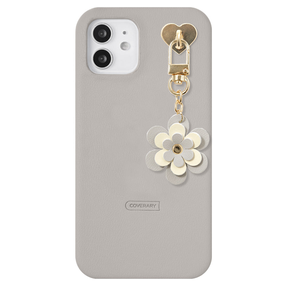 Vegan leather muted pastel with flower charm back case AQUOS series