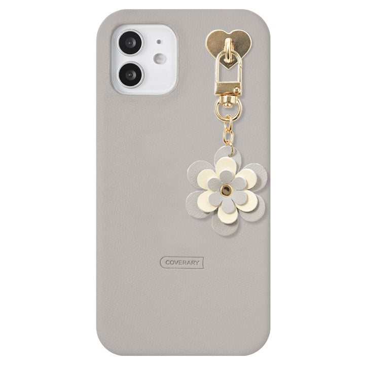 Vegan leather muted pastel with flower charm back case AQUOS series