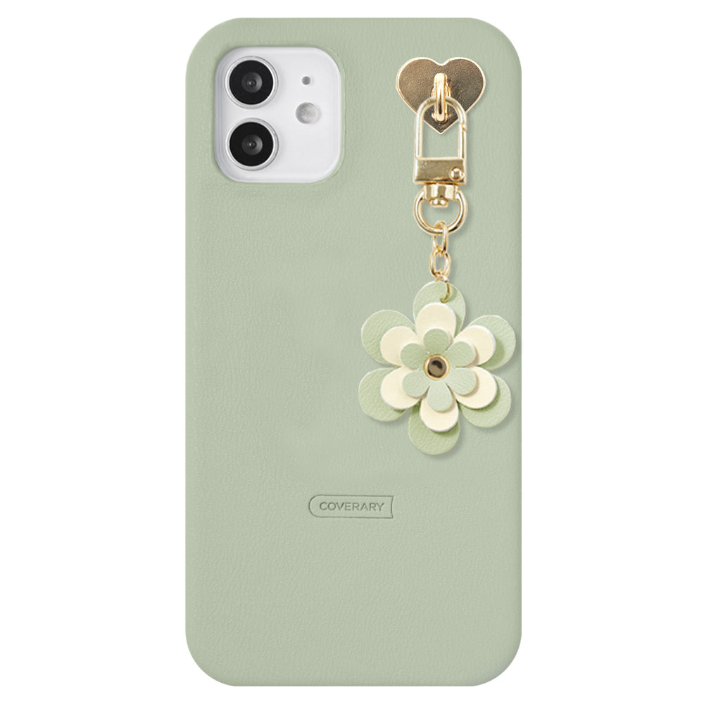Vegan leather muted pastel with flower charm back case AQUOS series