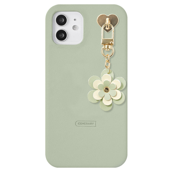 Vegan leather muted pastel with flower charm back case AQUOS series