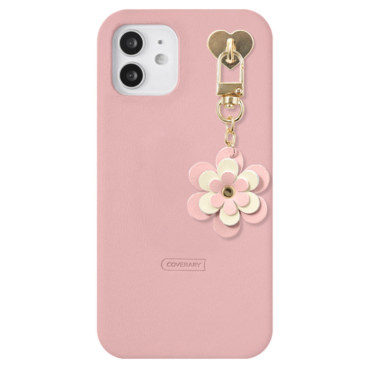 ヴィーガンレザー くすみパステル フラワーチャーム付き 背面ケース Xperiaシリーズ