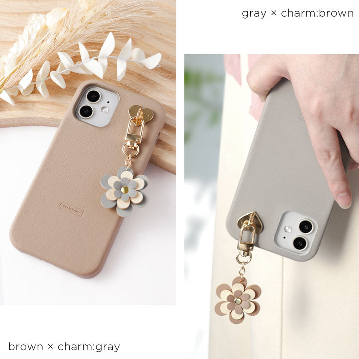 Vegan leather muted pastel with flower charm back case AQUOS series