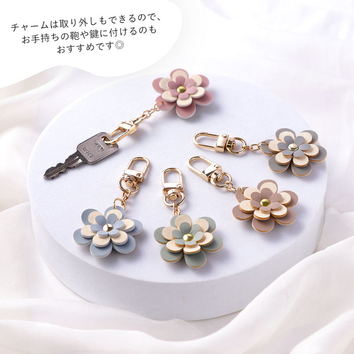 Vegan leather muted pastel with flower charm back case AQUOS series