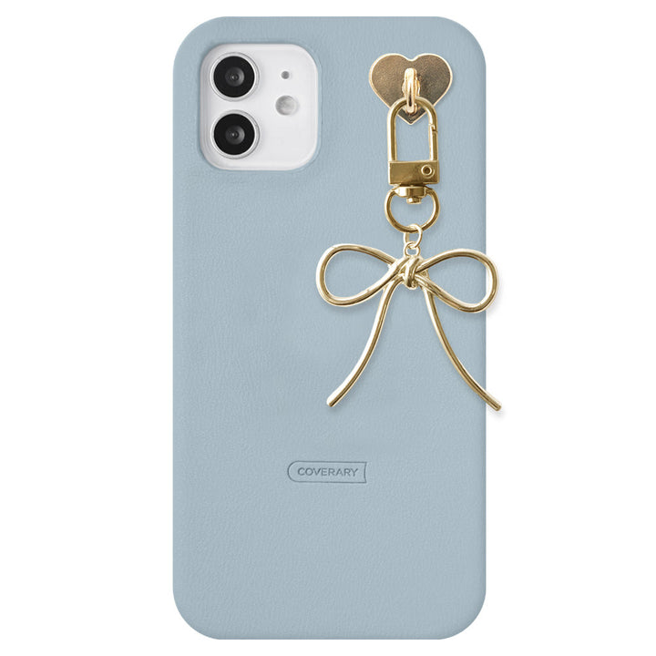 Vegan leather muted pastel with selectable ribbon charm back case AQUOS series