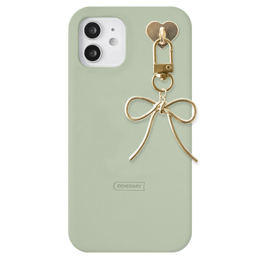 Vegan leather muted pastel with selectable ribbon charm back case AQUOS series