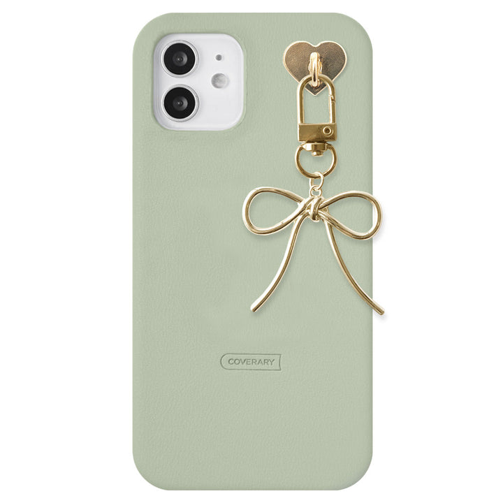 Vegan leather muted pastel with selectable ribbon charm back case AQUOS series
