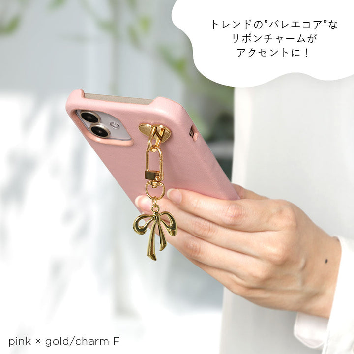 ヴィーガンレザー くすみパステル 選べるリボンチャーム付き 背面ケース Galaxyシリーズ