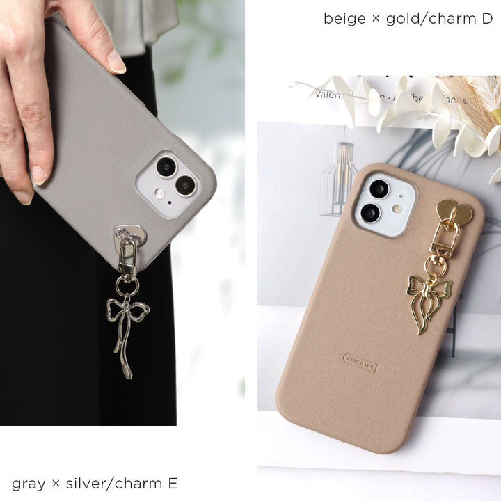 Vegan leather muted pastel with selectable ribbon charm back case AQUOS series