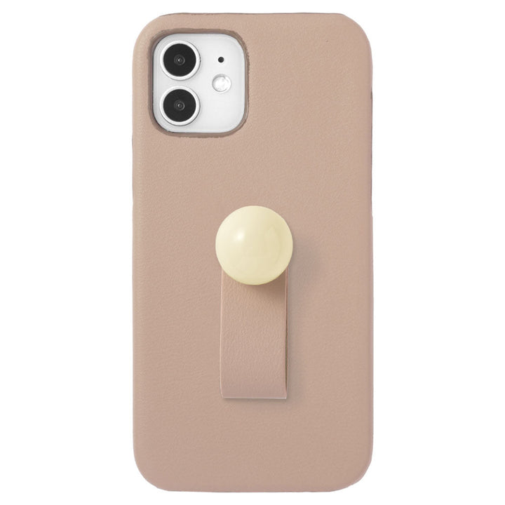 Vegan leather muted pastel round deco back case with finger belt for Xperia series
