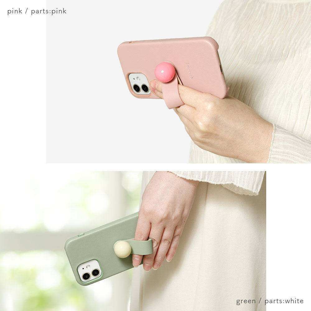 Vegan leather muted pastel round deco back case with finger belt for Xperia series