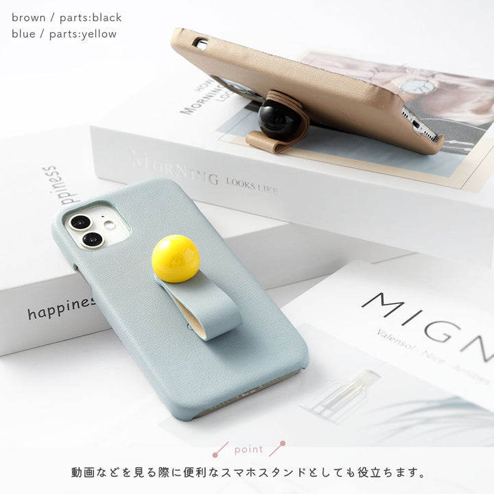 Vegan leather muted pastel round deco back case with finger belt for Xperia series