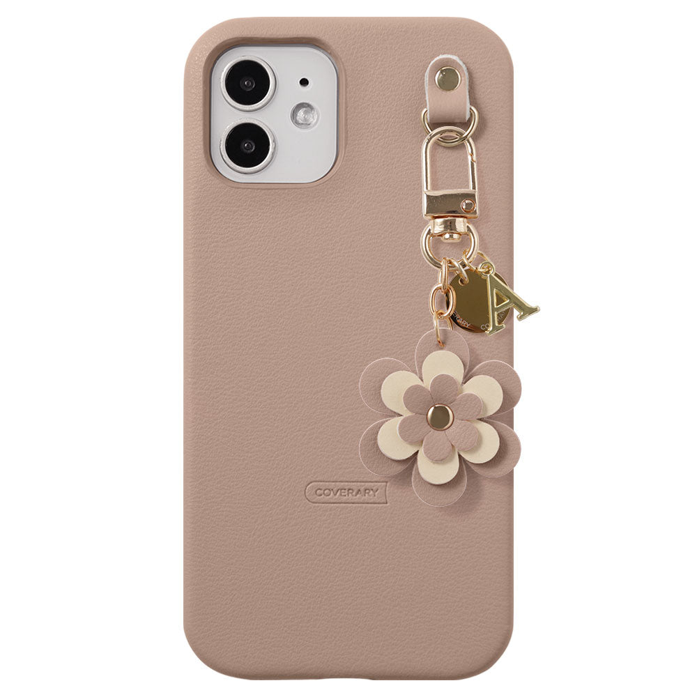 Cuir végan pastel terne charme fleur médaille décoration initiale coque arrière
