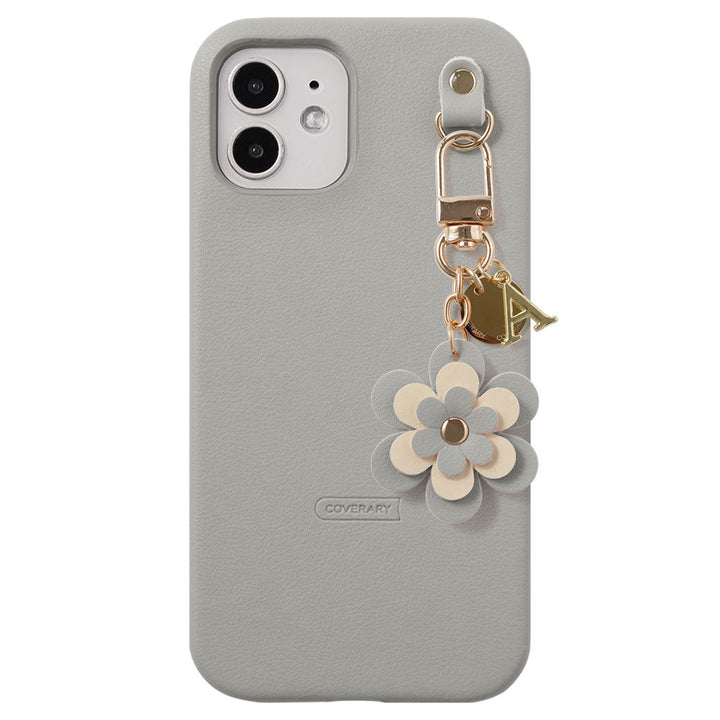 Cuir végan pastel terne charme fleur médaille décoration initiale coque arrière