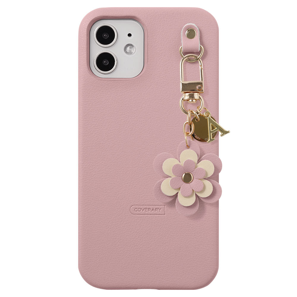 Cuir végan pastel terne charme fleur médaille décoration initiale coque arrière