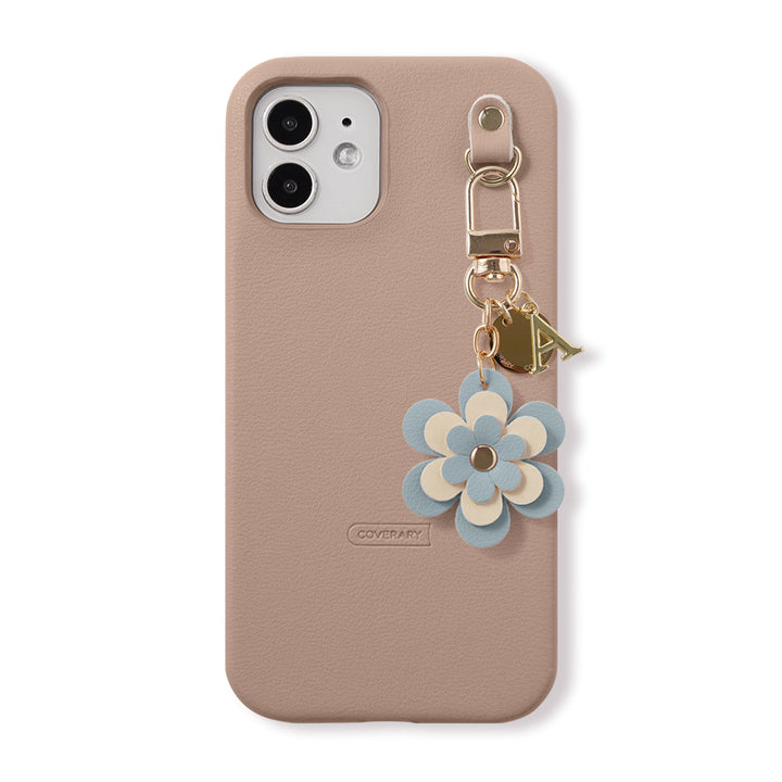 Cuir végan pastel terne charme fleur médaille décoration initiale coque arrière