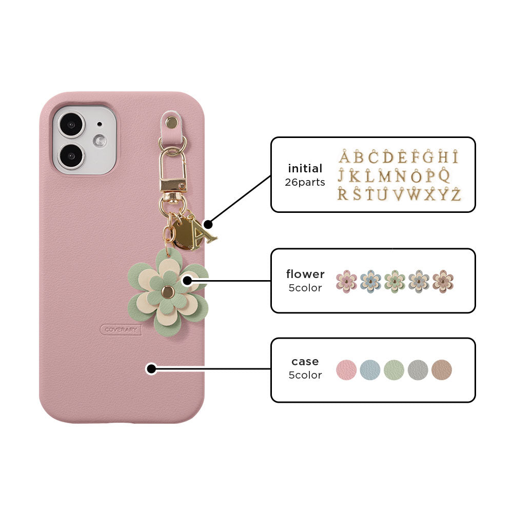 Cuir végan pastel terne charme fleur médaille décoration initiale coque arrière