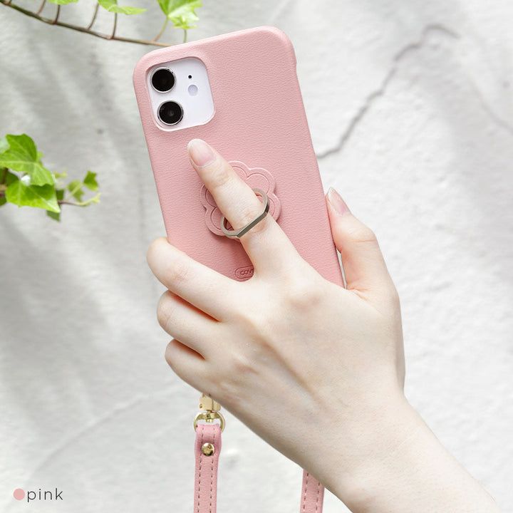 Vegan leather muted pastel flower smartphone ring with shoulder strap back case for Google Pixel series