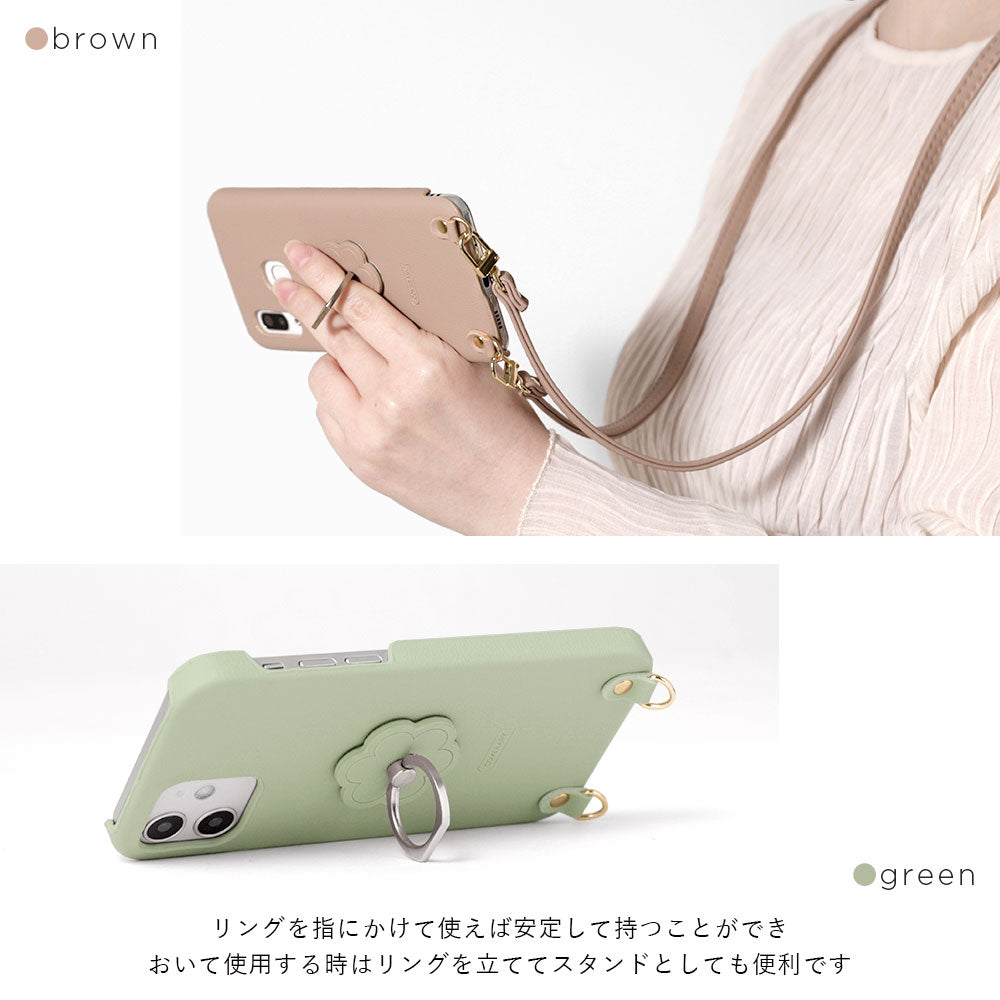 Vegan leather muted pastel flower smartphone ring with shoulder strap back case for Google Pixel series