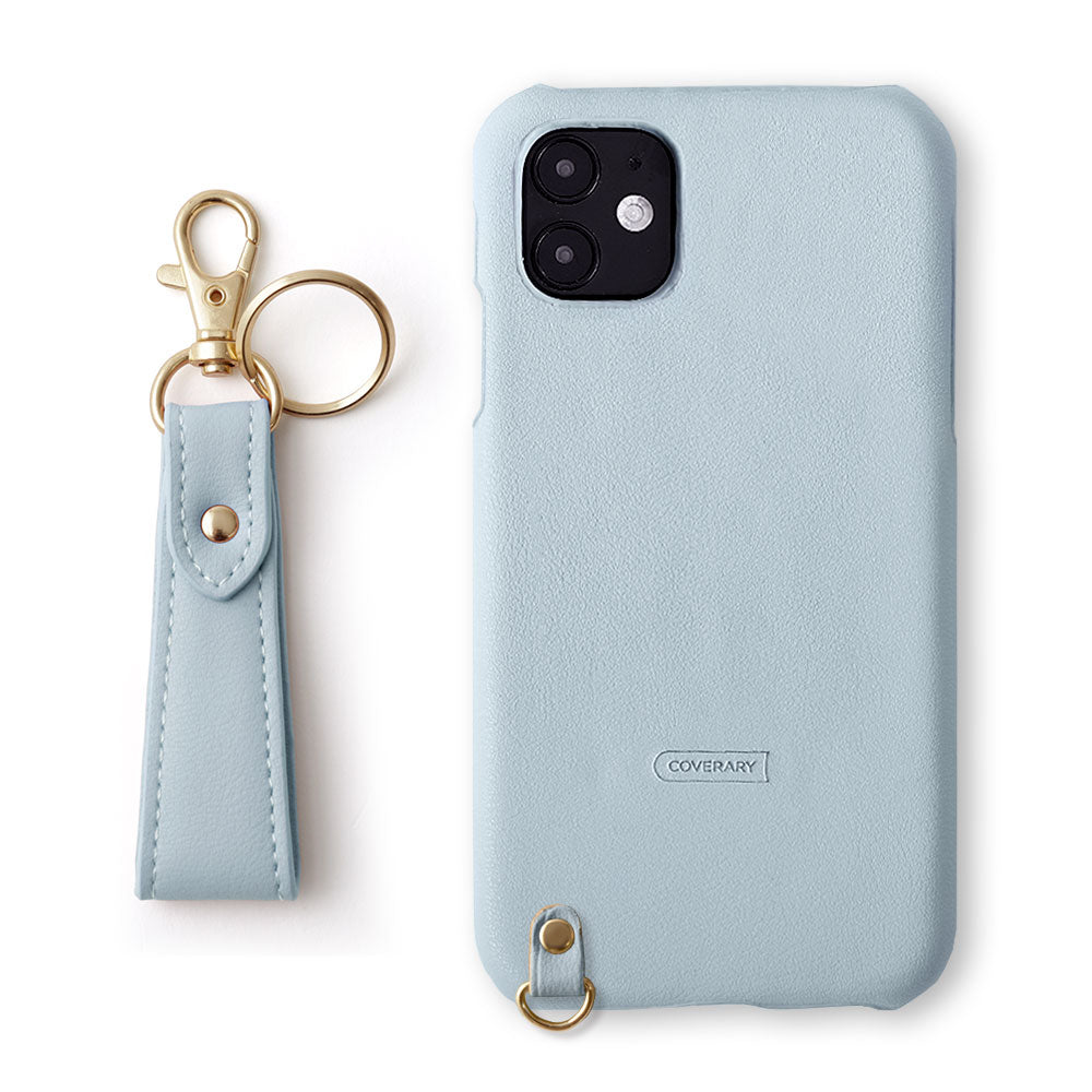 Vegan leather muted pastel back case with finger strap AQUOS series